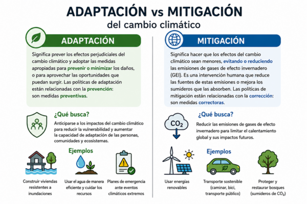 diferencia entre adopción y mitigación cambio climático